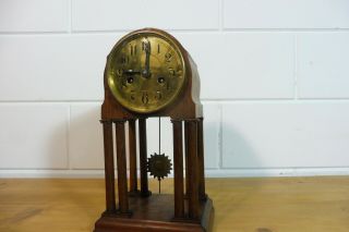Antique Mantel Clock Oak Wood Small Clock Chime