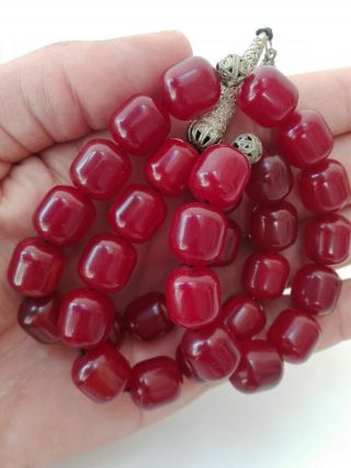 Faturan Rosary Bakelite Prayer Beads Islamic Antique 33 Cherry Red 73 Grams