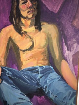 Male Peace Love Hippie Oil On Canvas Vintage 1979 Signed By Artist Large Piece