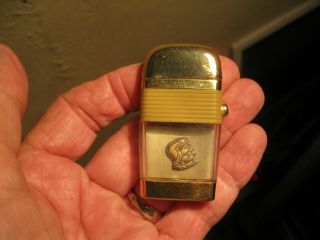 Vintage Scripto Vu - Lighter " Roman Soldier " Gold W/ Yellow Band Clear Flint Path