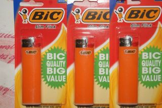 Bic Lighters " Slim Flick " Set Of (3) Orange Collectible In Package (uat - 4)