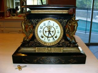 Antique Ansonia Rosiland Mantle Clock Porcelain Face - Open Escapement