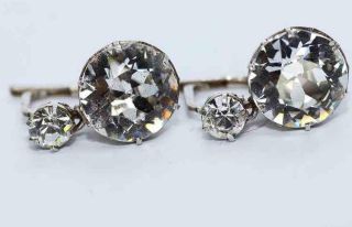 Fine Antique Edwardian/ Art Deco Old Cut Diamond Paste & Silver Earrings