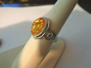 Vintage Silver Amber Ring.  Size 7 1/2