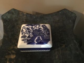Vintage Ironstone Cigarette Box Royal Alma England Blue Willow Pattern