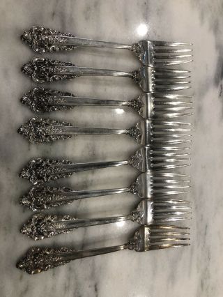 Set Of 8 Wallace Grande Baroque Sterling Silver 6 5/8 " Salad Forks