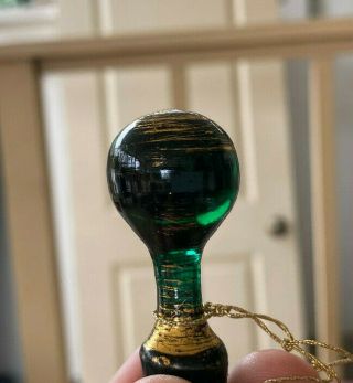 Vintage Antique Glass Bottle Cruet Decanter Stopper Green Gold Round 2 " 9/16 "