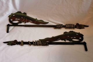 Set Of 2 Antique Vintage Ornate Cast Iron Metal Swing Arm Curtain Rods 18 " - 25 "