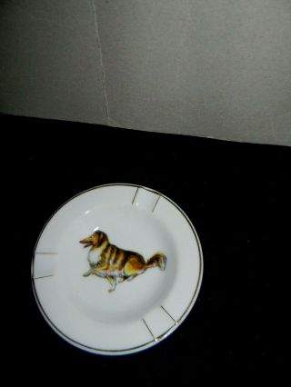 Vintage Porcelain Collie Dog Ashtray Made In Japan Handpainted -