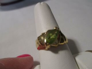 Vintage Sterling Silver 18k Gold Clad Marquise Peridot Ring - Sz 8