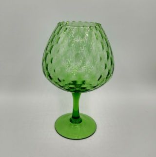 Vtg Mcm Green Optic Art Glass Pedestal Brandy Snifter Vase Straight Stem Tall 9 "