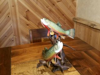 Brook Trout Wood Carving Fish Taxidermy Vintage Fishing Lure Casey Edwards