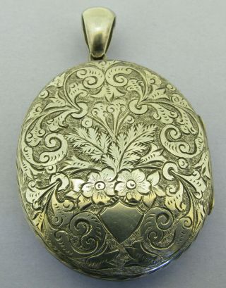 Large Victorian Antique Solid Sterling Silver Oval Picture Locket Pendant