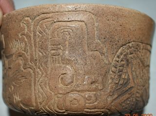Pre Columbian Mayan Crypt Bowl,  Glyphs,  6 " Prov