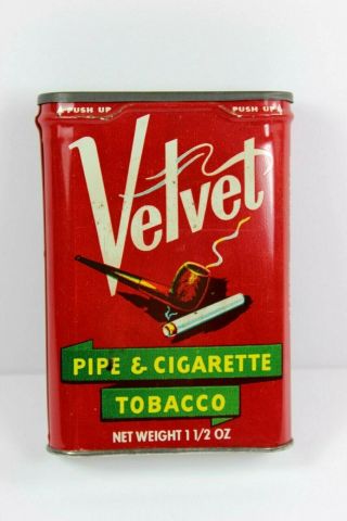 Vintage Velvet Pipe And Cigarette Tobacco Tin -