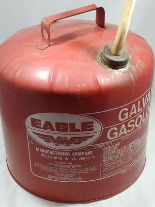 Vintage Eagle 5 Gallon Galvanized Gas Can Red Model Sp5 With Spout