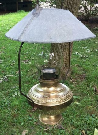 1888 Antique P&a Brass Hanging Oil Kerosene Lamp Porch General Store