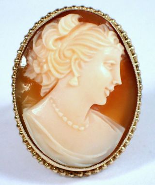 Lg Antique Victorian Granat 14k Yellow Gold Hand Carved Shell Cameo Ring Sz 8.  5