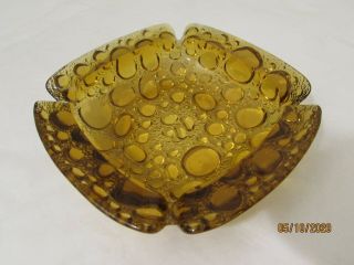Vintage Glass Ash Tray Amber Bubble Glass 6 Inches See Photos