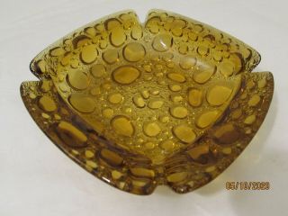 Vintage Glass Ash Tray Amber Bubble Glass 6 inches see photos 3