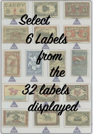 Select 6 Vintage Matchbox Labels (of 1910 To1950 Eras) From Various Countries A