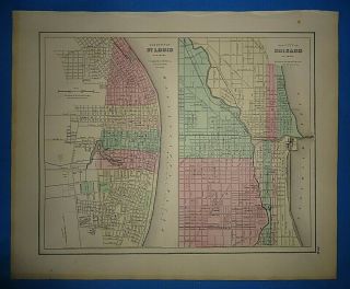 Vintage 1857 Chicago - St.  Louis Map Old Antique Atlas Map