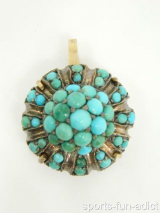 Antique14k & 10k Persian Turquoise Domed Bombe Cluster Pendant