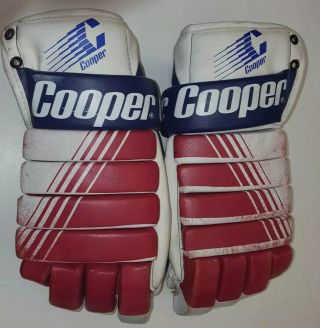 Vintage Cooper Asl50 Ice Hockey Gloves Adult Leather Usa Olympics Red White Blue