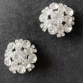 Signed Gale Vintage Crystal Rhinestone Flower Wedding Chic Clip Earrings 108