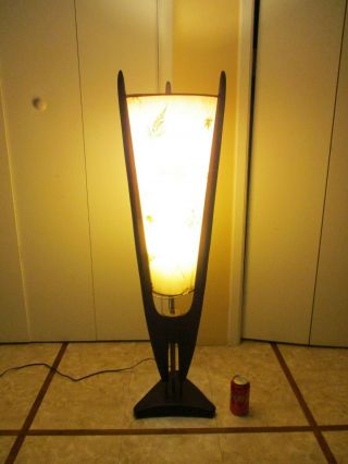 Vintage Mid Century Teak Wood Tripod Honey Comb Floor Lamp Danish Modern 43 "