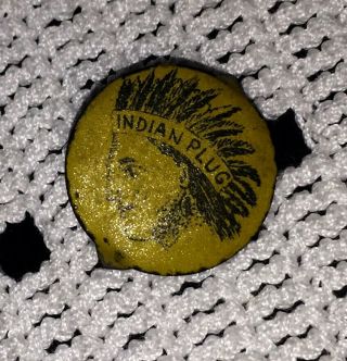 Vintage Indian Plug Chewing Tobacco Tin Tag Yellow With Bust Of Indian Chief