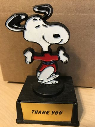 Vintage Peanuts Snoopy Dancing W/smile Aviva Trophy " Thank You " Award Gratitude