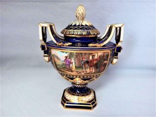 Antique Sevres Paris Porcelain Pictorial Blue Gilded Urn Vase G Zisel 1800 