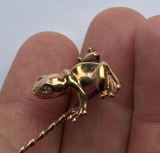 Very Rare Large Antique 9ct Gold Stick Pin Brooch Frog With Diamonds Novelty