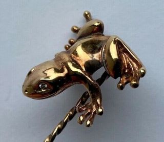 VERY RARE LARGE ANTIQUE 9CT GOLD STICK PIN BROOCH FROG WITH DIAMONDS NOVELTY 2