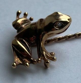 VERY RARE LARGE ANTIQUE 9CT GOLD STICK PIN BROOCH FROG WITH DIAMONDS NOVELTY 3