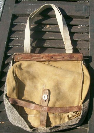 Swiss Army Bread Bag - Vintage Salt Pepper Leather Shoulder Bike Pannier Wwii