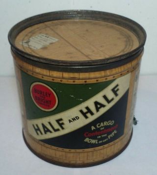 Vintage Half And Half Burley And Bright Pipe Tobacco Tin 8 Oz.  Size.  Wood Grain