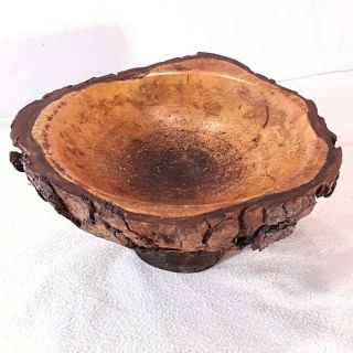 Rustic Vintage Wood Tree Bark Bowl,  Unique 7 1/4 " Diameter Hand Made