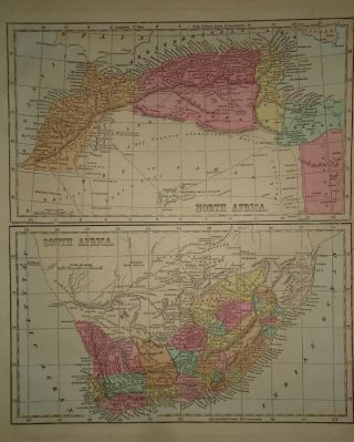 Antique 1856 Hand Colored North & South Africa Map Old Authentic Vintage Map