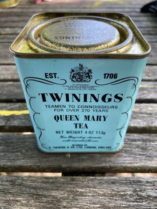 Vintage Twinnings Tea Tin Queen Mary Teal Blue