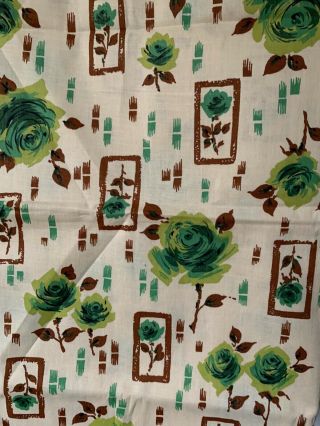 2yds Vintage Cotton Fabric Mid - Century Modern 37 " W Lime Roses - Geometric