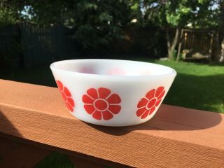 Federal Glass Cereal Bowl Red Daisy Milk Glass Vintage