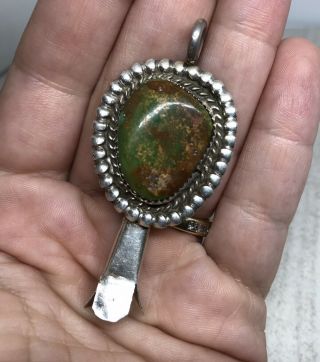Vintage Old Pawn Navajo Sterling Silver Royston Turquoise Squash Blossom Pendant