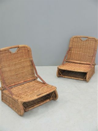 1970s Vintage Pair Folding Picnic Wicker Chairs Franco Albini Danish