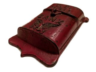 Vintage Antique 1920’s A.  C.  Williams Cast Iron 5” Red U.  S.  Mail COIN Bank 3