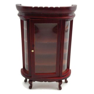Dollhouse Miniature China Cabinet Cherry Wood Curio Hutch Triple Bow Front Case