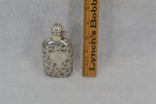 Antique Pocket Flask Sterling Silver Overlay Women Men Small 4 In.  Mono Lmc 1800