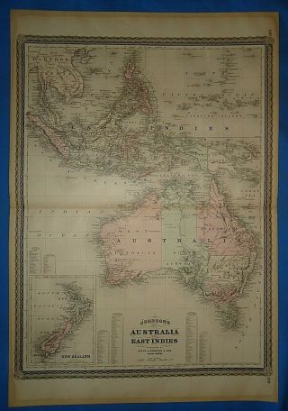 Vintage 1885 Australia East Indies Map Old Antique Johnson 