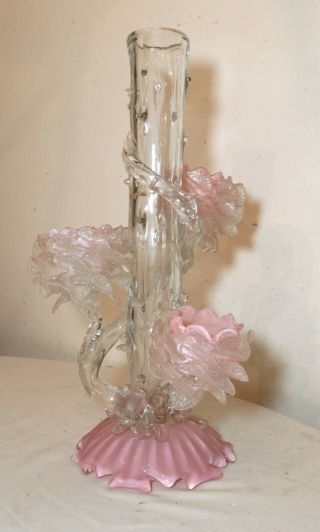 Large Antique Hand Blown Art Studio Pink Opal Glass Italian Murano Venetian Vase